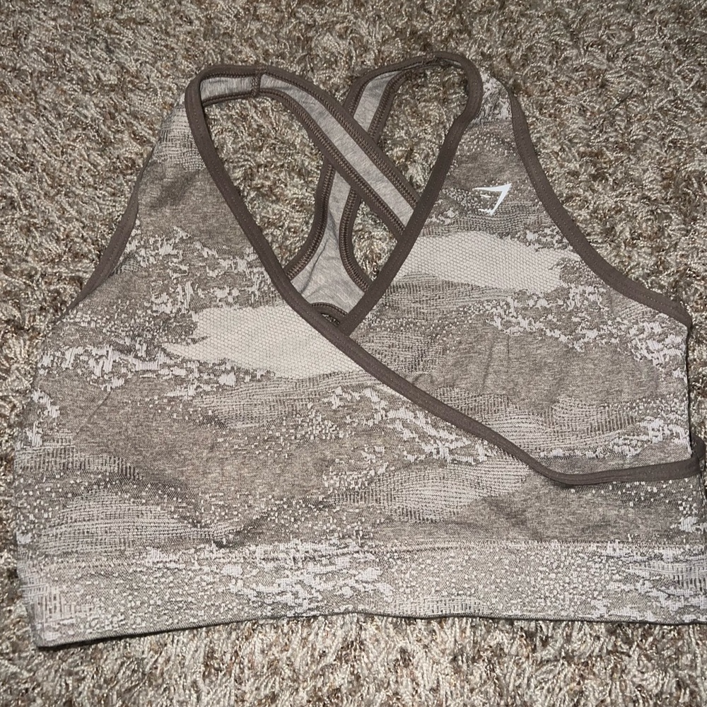 Gymshark Brown & Cream Seamless Camo Sports Bra